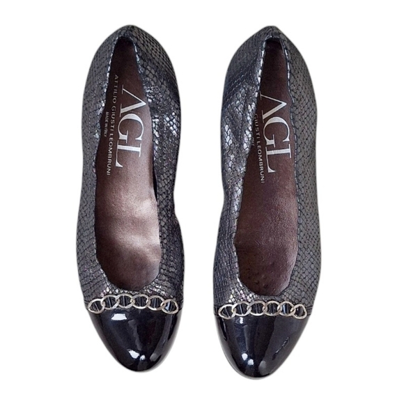 AGL Metallic Leather Ballet Flats Italy Business Casual Professional EU 41 - Picture 1 of 7